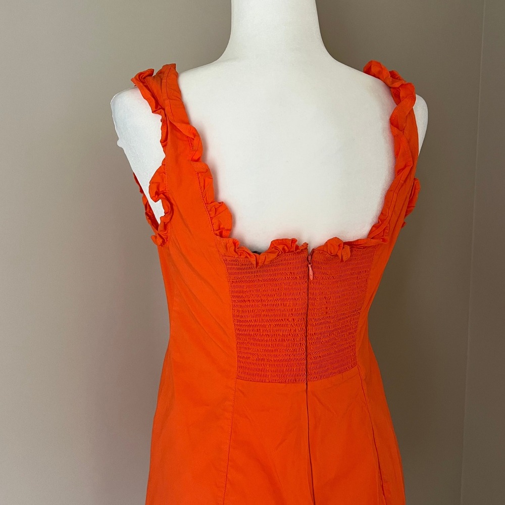 J Crew Orange Smocked Square Neck Ruffle Mini Dress‎ Size 6 - Picture 3 of 5
